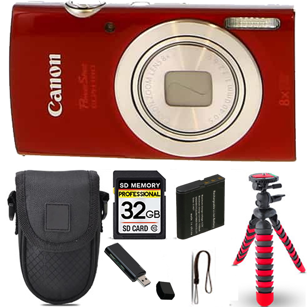PowerShot ELPH 180 Camera (Red) + Spider Tripod + Case - 32GB Kit *FREE SHIPPING*