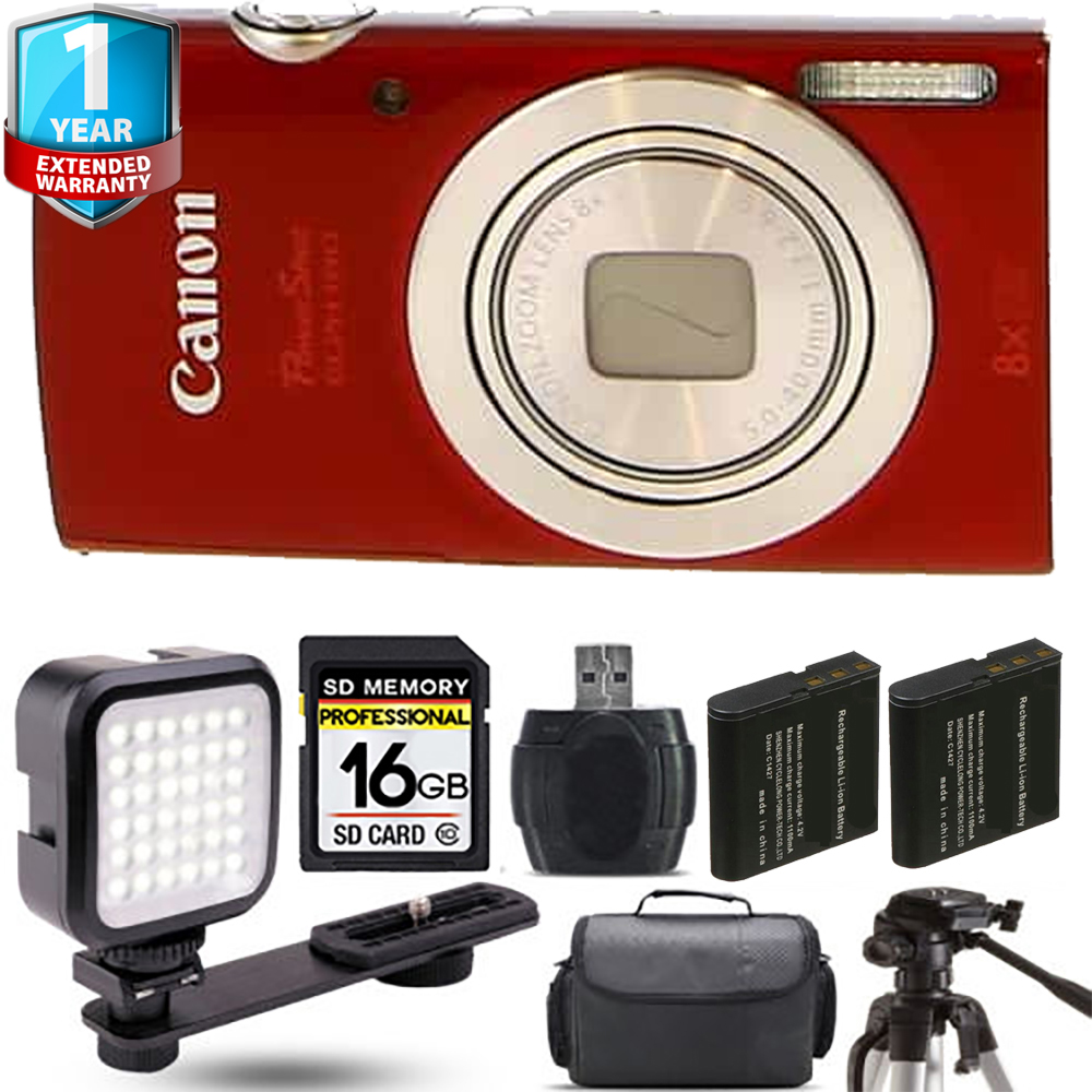 PowerShot ELPH 180 Camera (Red) + Extra Battery + 1 Year Extended Warranty - 16GB *FREE SHIPPING*