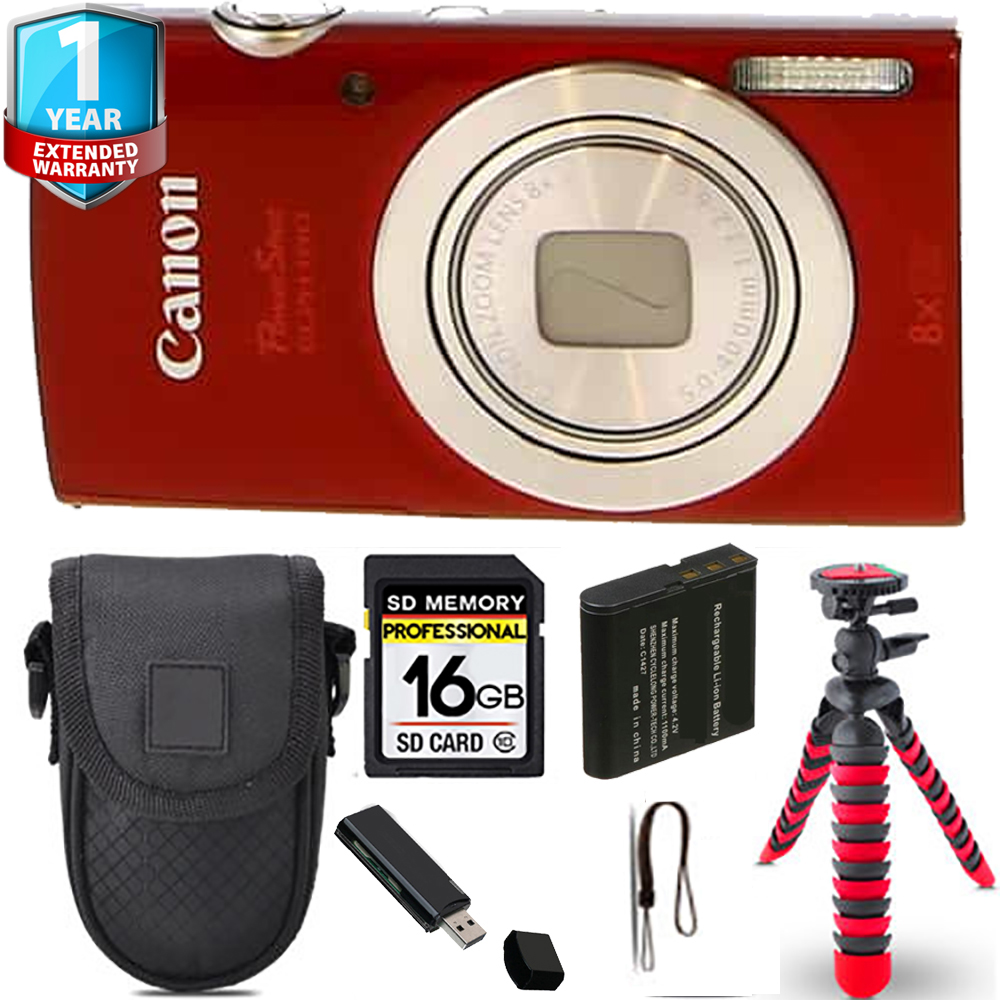 PowerShot ELPH 180 Camera (Red) + Spider Tripod + Case + 1 Year Extended Warranty *FREE SHIPPING*