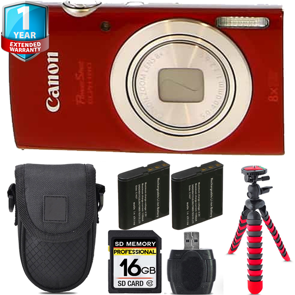 PowerShot ELPH 180 Camera (Red) + Extra Battery + 1 Year Extended Warranty + 16GB *FREE SHIPPING*