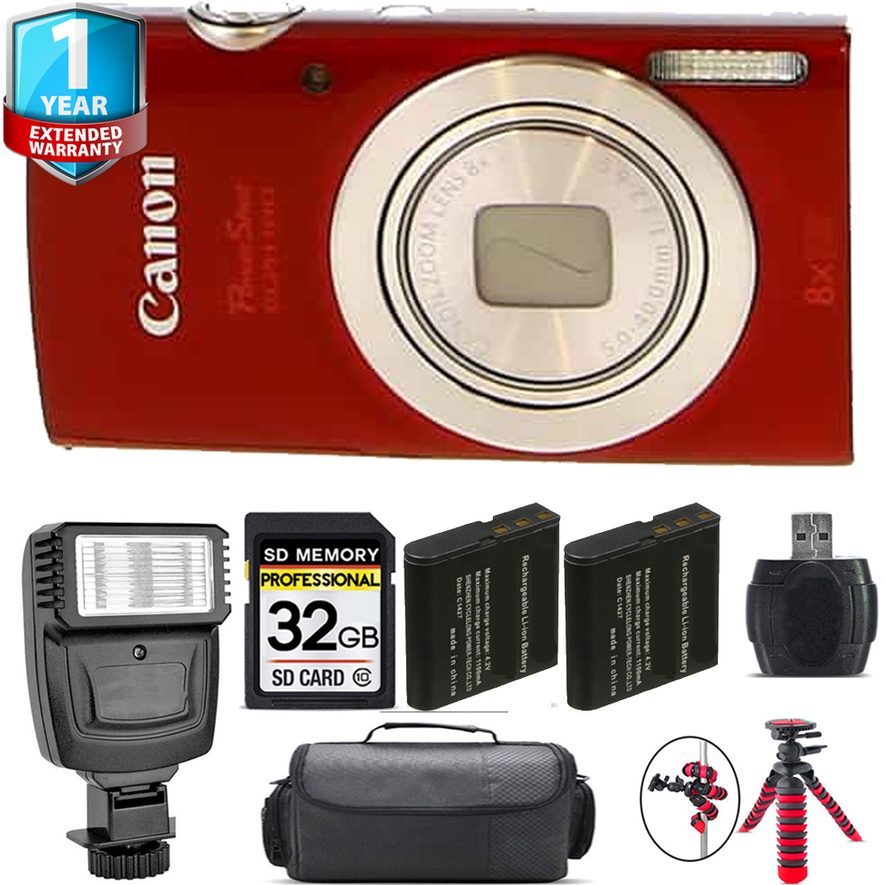 PowerShot ELPH 180 Camera (Red) + Extra Battery + 1 Year Extended Warranty + 32GB *FREE SHIPPING*