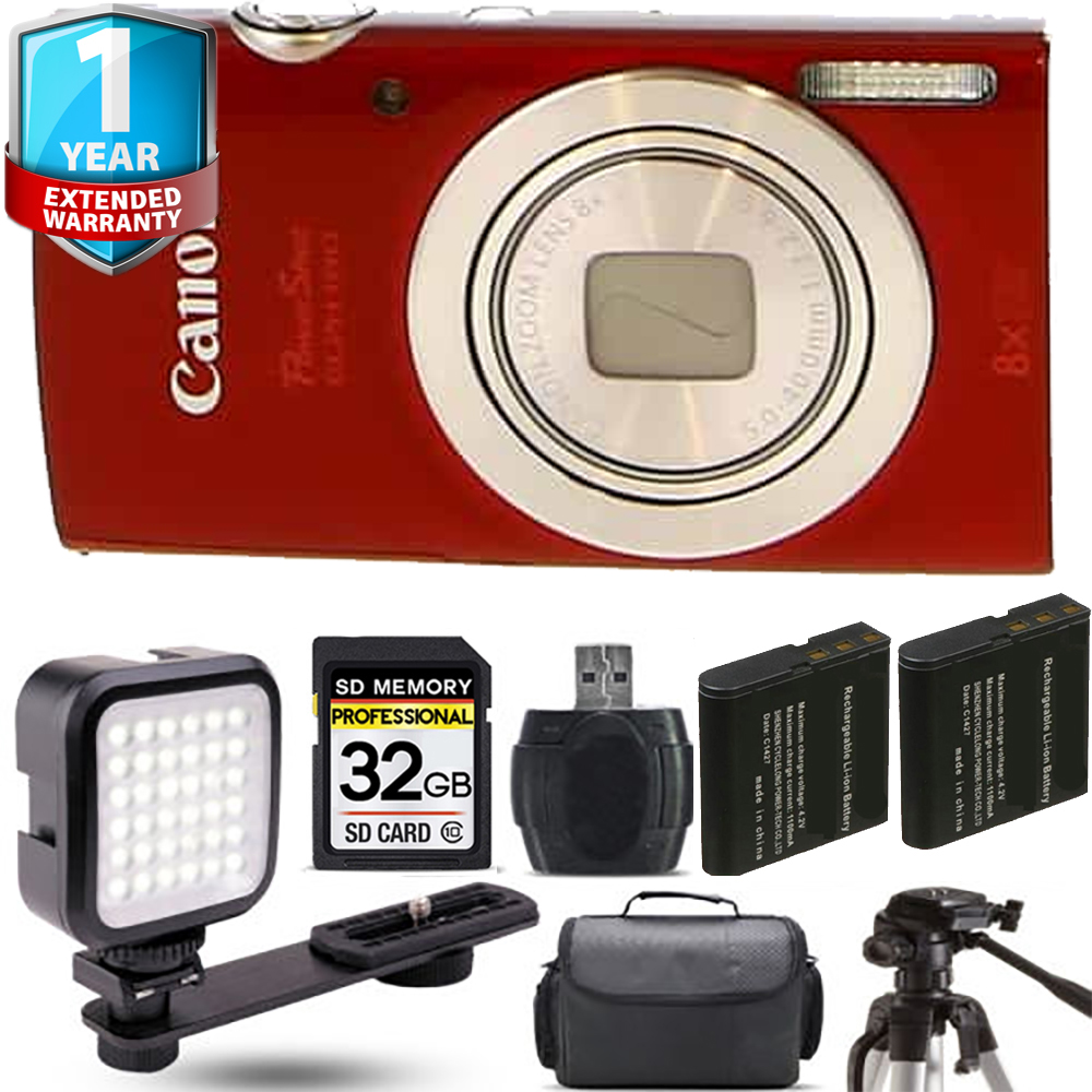 PowerShot ELPH 180 Camera (Red) + Extra Battery + LED + 1 Year Extended Warranty *FREE SHIPPING*