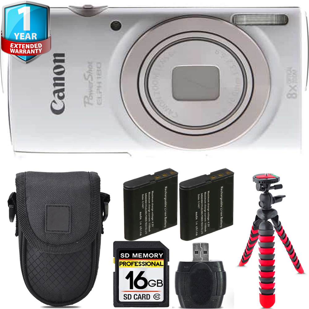 PowerShot ELPH 180 Camera (Silver) + Extra Battery + 1 Year Extended Warranty + 16GB *FREE SHIPPING*