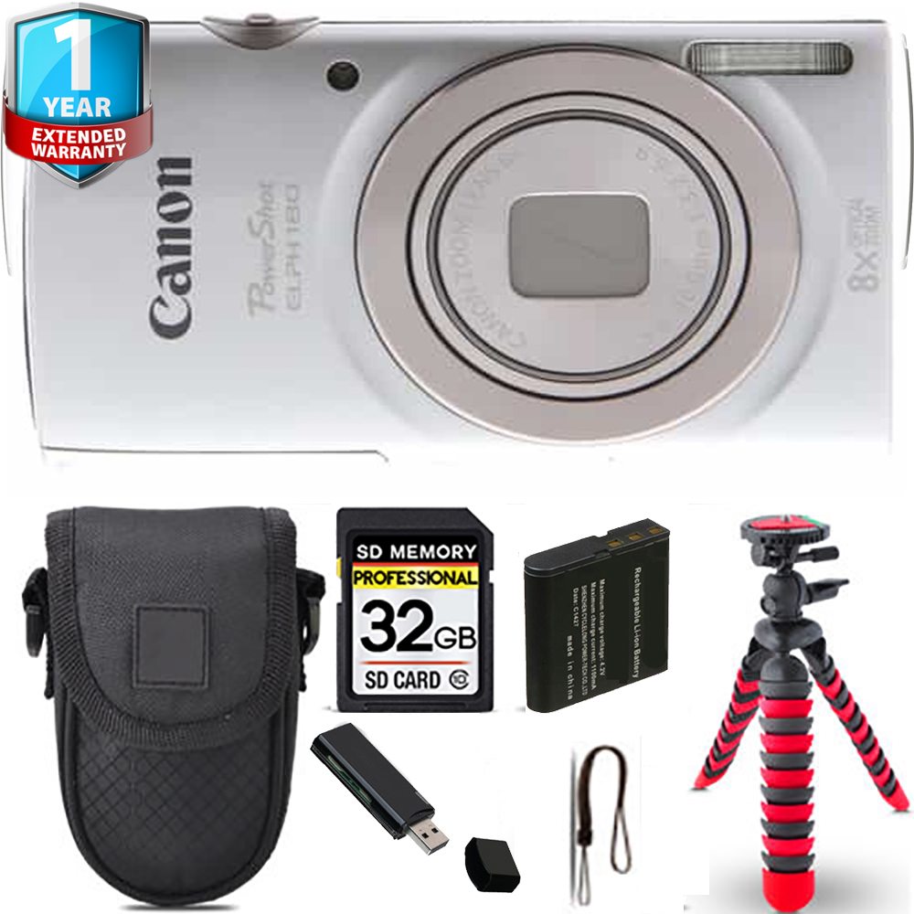 PowerShot ELPH 180 Camera (Silver) + Tripod + Case + 1 Year Extended Warranty *FREE SHIPPING*