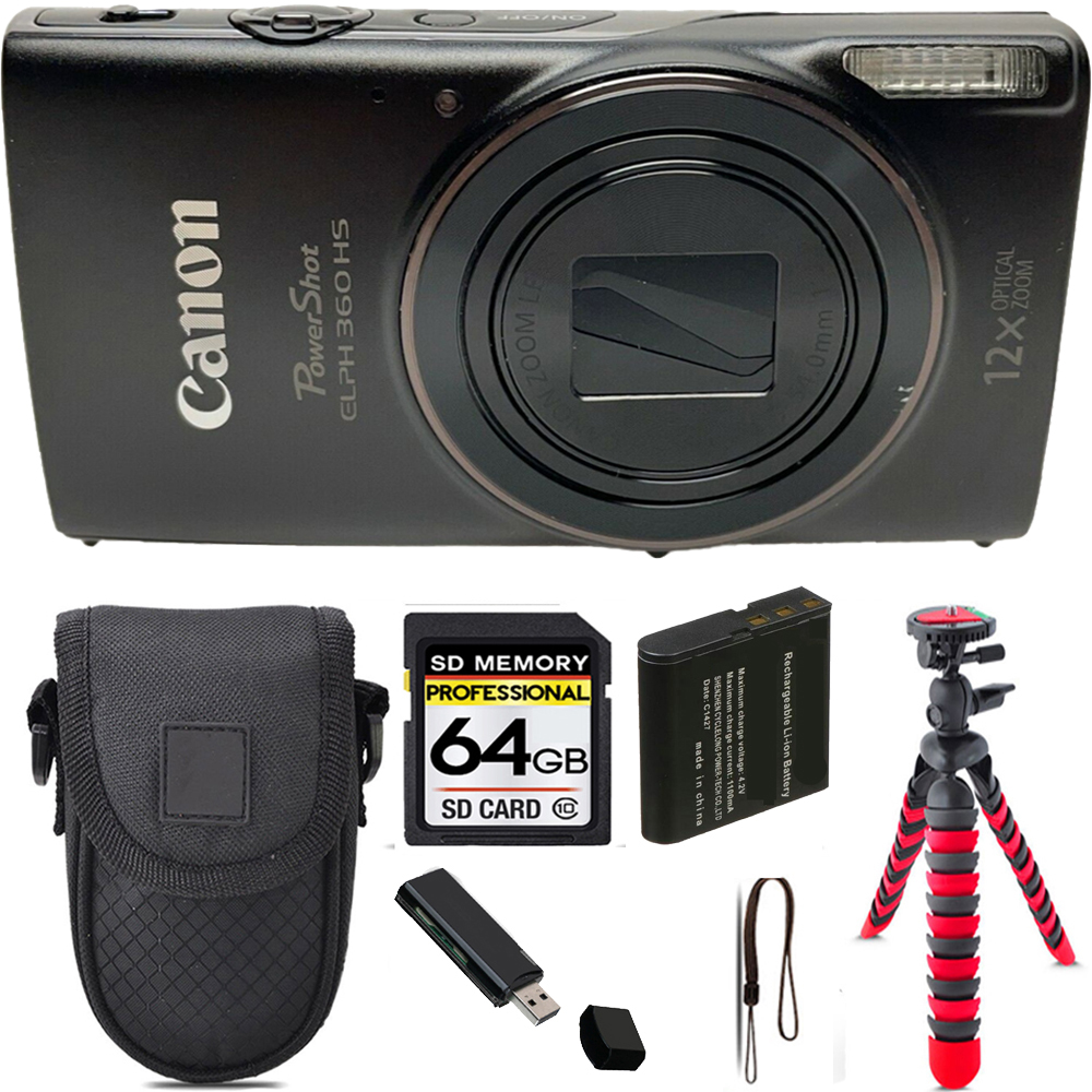 PowerShot ELPH 360 Camera (Black) + Tripod + Case - 64GB Kit *FREE SHIPPING*