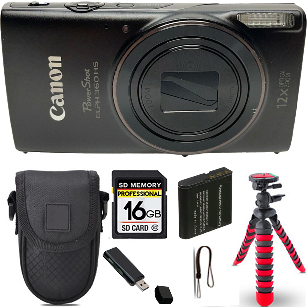 PowerShot ELPH 360 Camera (Black) + Spider Tripod + Case - 16GB Kit *FREE SHIPPING*
