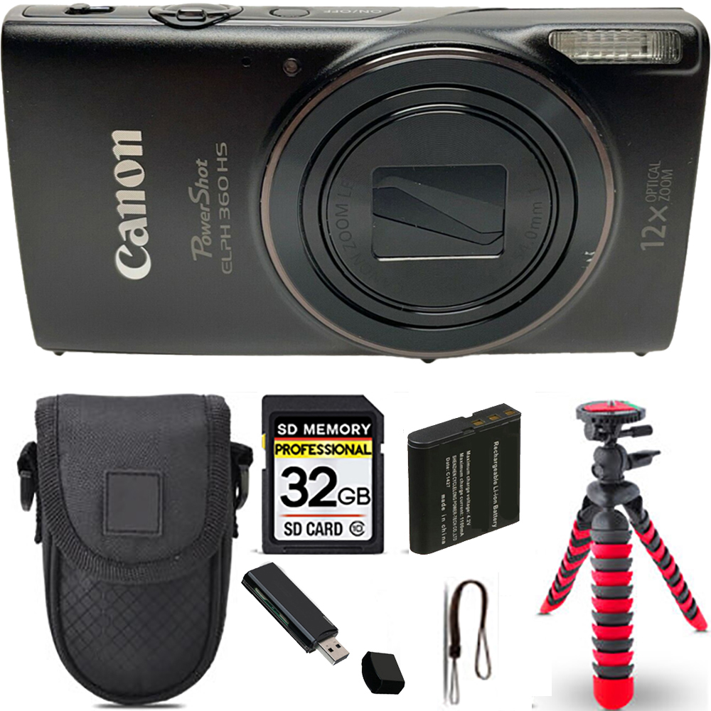 PowerShot ELPH 360 Camera (Black) + Spider Tripod + Case - 32GB Kit *FREE SHIPPING*