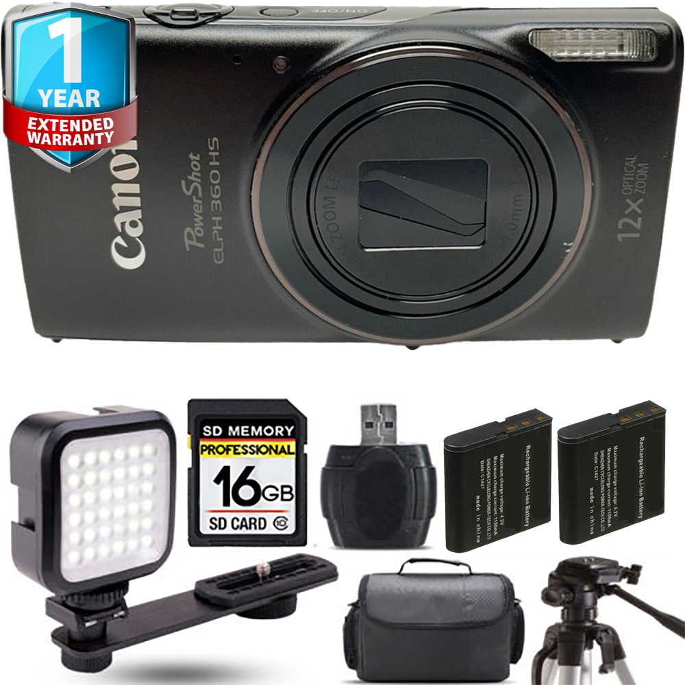 PowerShot ELPH 360 Camera (Black) + Extra Battery + 1 Year Extended Warranty - 16GB *FREE SHIPPING*