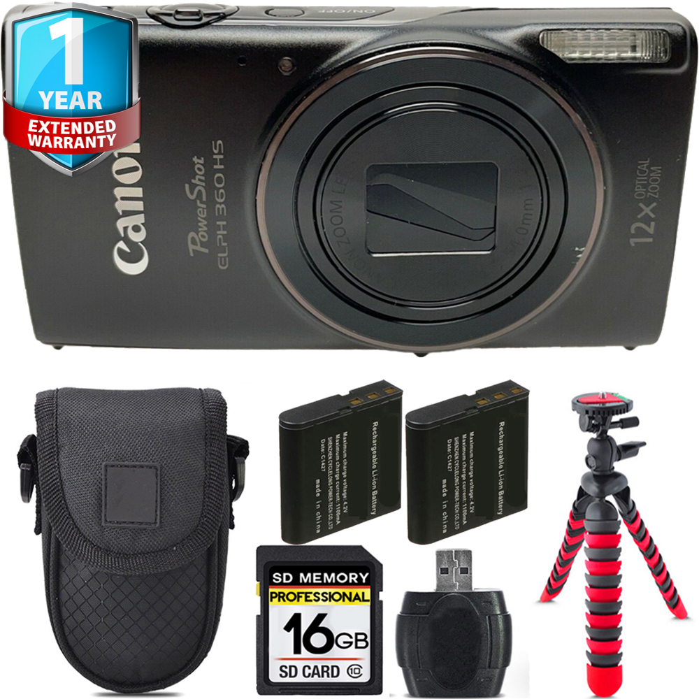 PowerShot ELPH 360 Camera (Black) + Extra Battery + 1 Year Extended Warranty + 16GB *FREE SHIPPING*