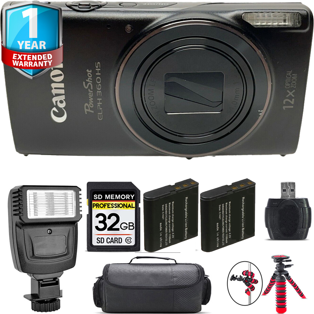 PowerShot ELPH 360 Camera (Black) + Extra Battery + 1 Year Extended Warranty + 32GB *FREE SHIPPING*
