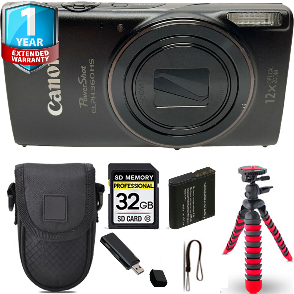 PowerShot ELPH 360 Camera (Black) + Tripod + Case + 1 Year Extended Warranty *FREE SHIPPING*