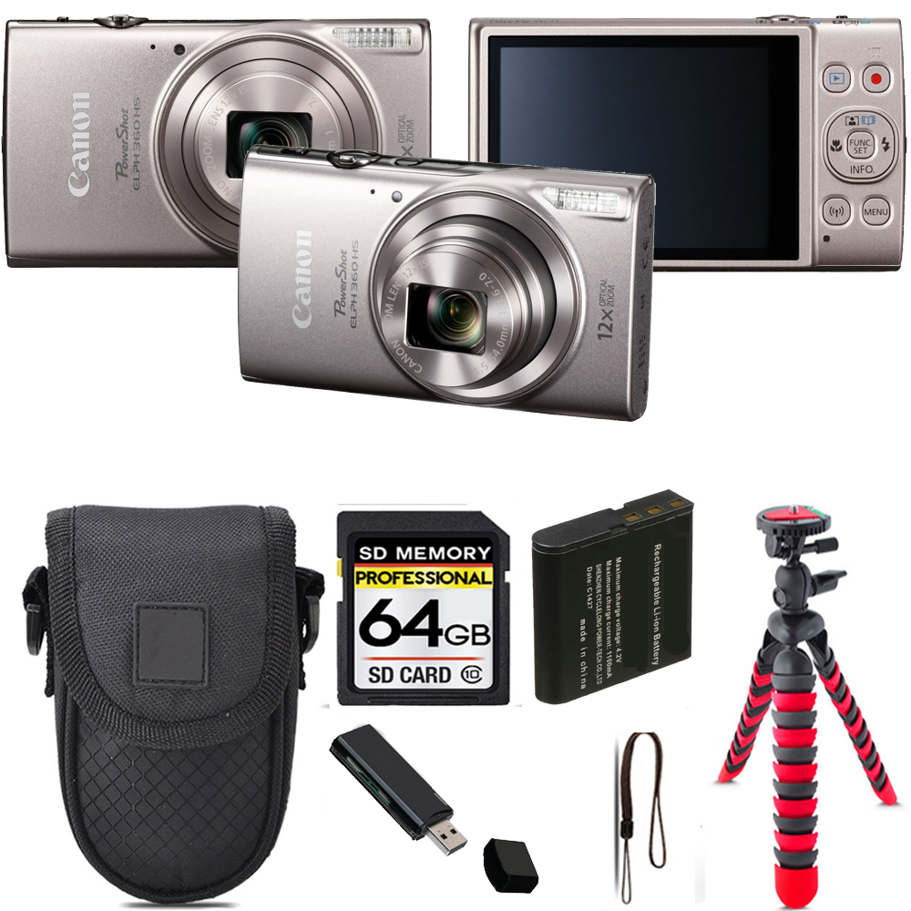PowerShot ELPH 360 Camera (Silver) + Tripod + Case - 64GB Kit *FREE SHIPPING*