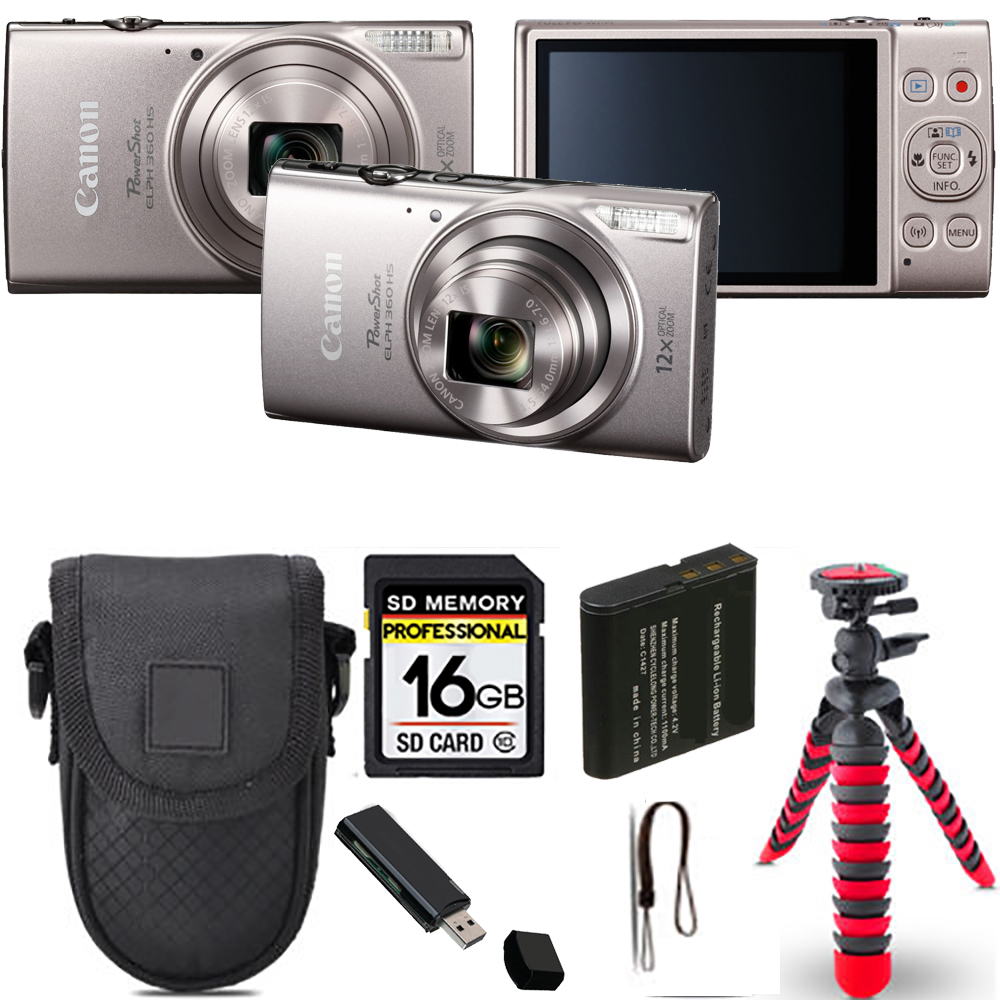 PowerShot ELPH 360 Camera (Silver) + Spider Tripod + Case - 16GB Kit *FREE SHIPPING*