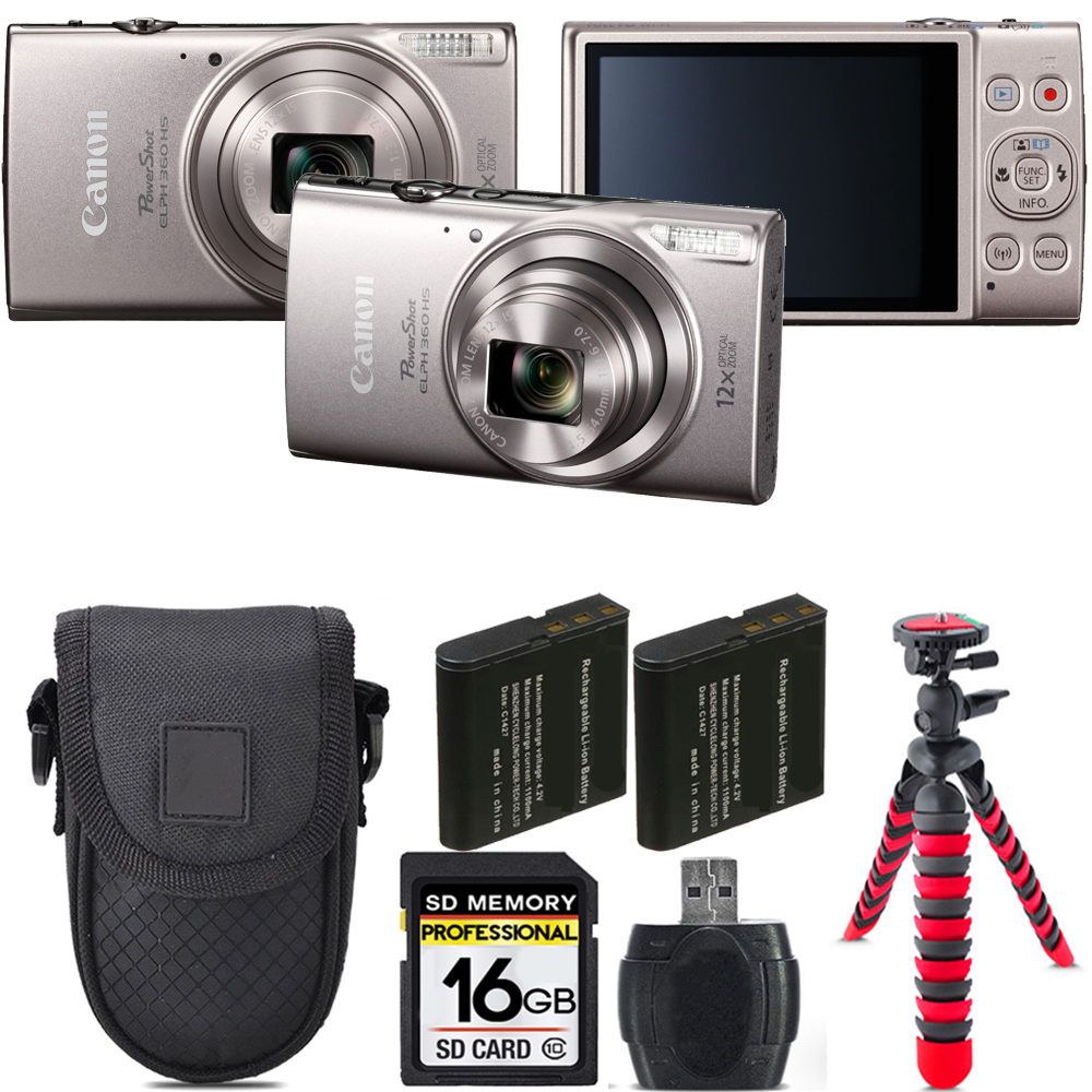 PowerShot ELPH 360 Camera (Silver) + Extra Battery + Tripod + Case -16GB Kit *FREE SHIPPING*