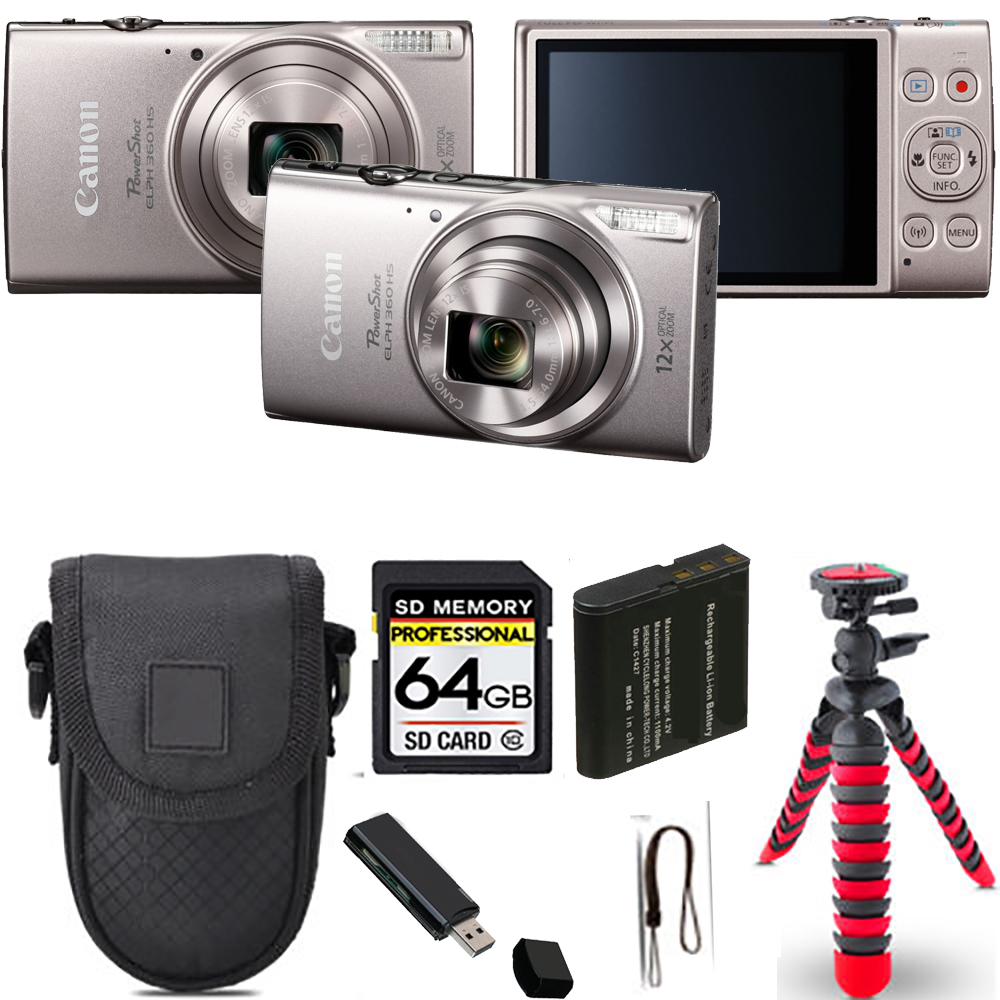 PowerShot ELPH 360 Camera (Silver) + Spider Tripod + Case - 64GB Kit *FREE SHIPPING*