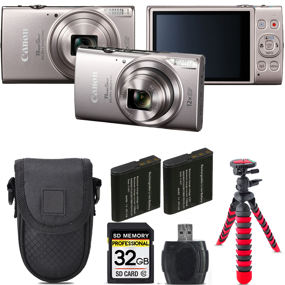 PowerShot ELPH 360 Camera (Silver) + Extra Battery + Tripod + Case - 32GB Kit *FREE SHIPPING*