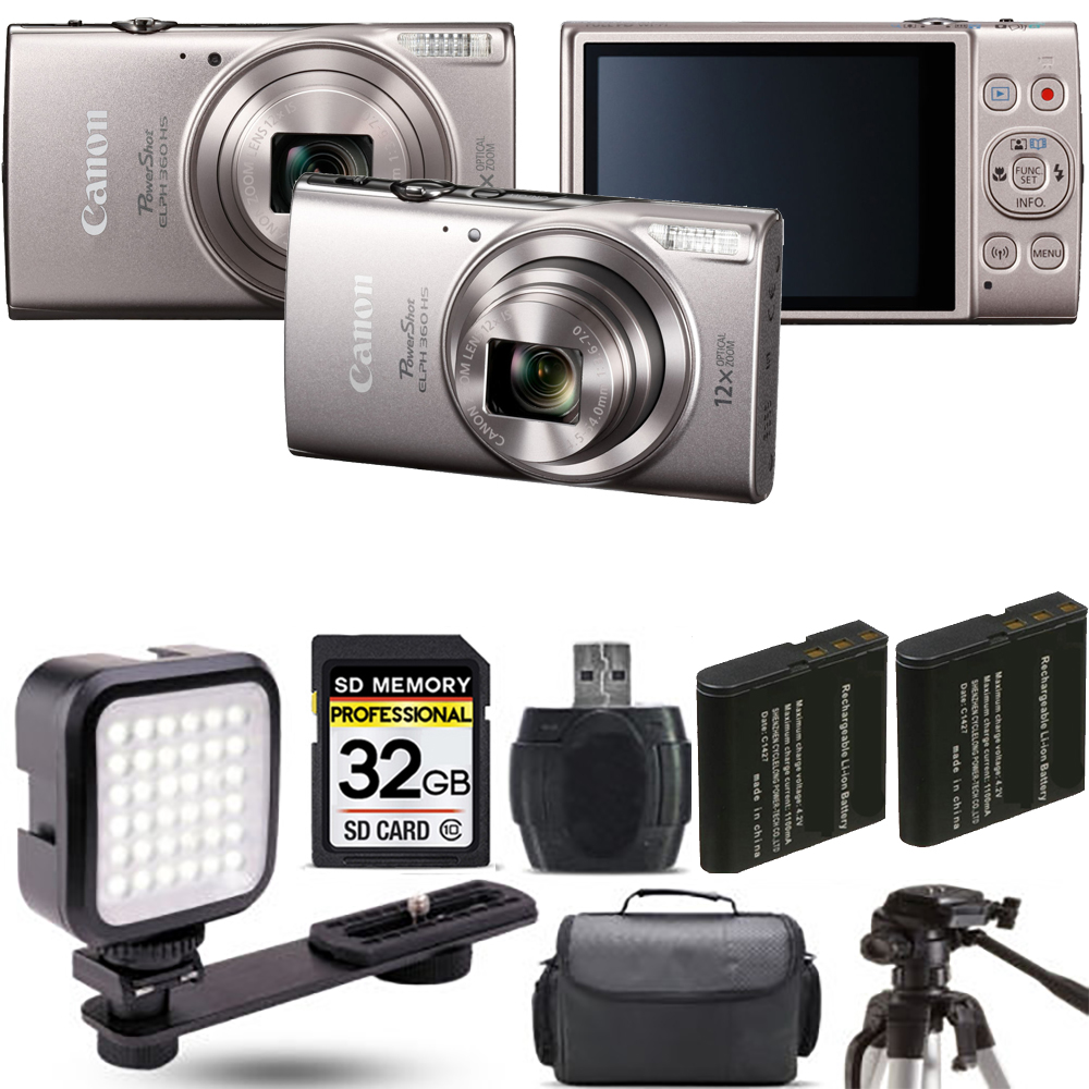 PowerShot ELPH 360 Camera (Silver) + Extra Battery + LED - 32GB Kit *FREE SHIPPING*
