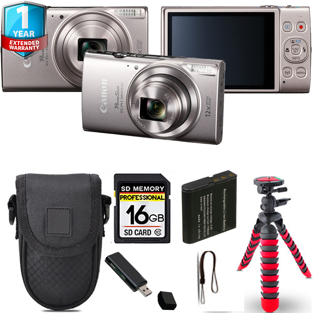 PowerShot ELPH 360 Camera (Silver) + Spider Tripod + Case + 1 Year Extended Warranty *FREE SHIPPING*