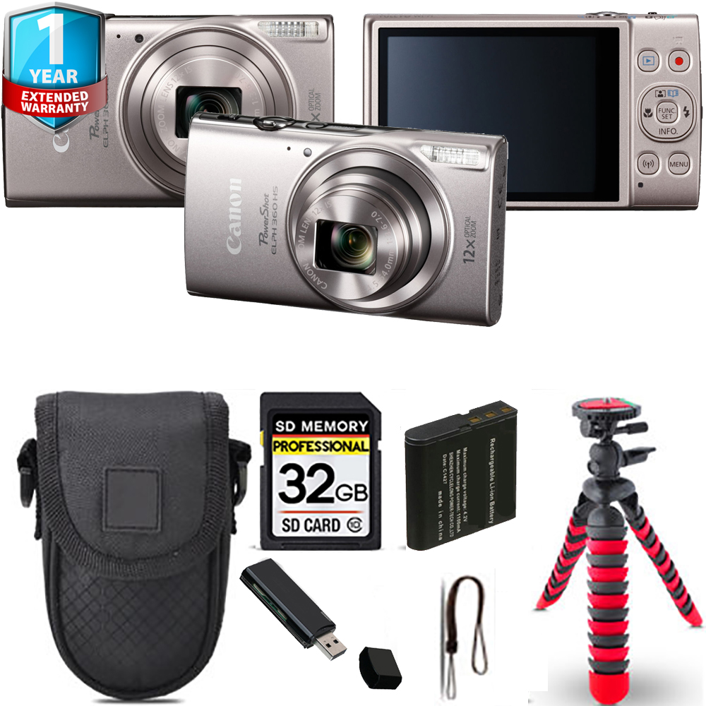 PowerShot ELPH 360 Camera (Silver) + Tripod + Case + 1 Year Extended Warranty *FREE SHIPPING*
