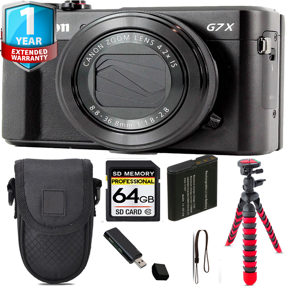 PowerShot G7 X Mark II Camera + Tripod + 1 Year Extended Warranty - 64GB Kit *FREE SHIPPING*