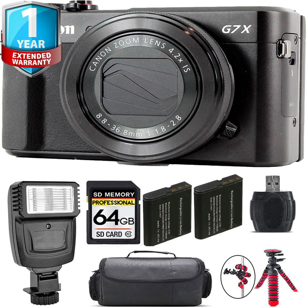 PowerShot G7 X Mark II Camera + 1 Year Extended Warranty + Flash - 64GB Kit *FREE SHIPPING*