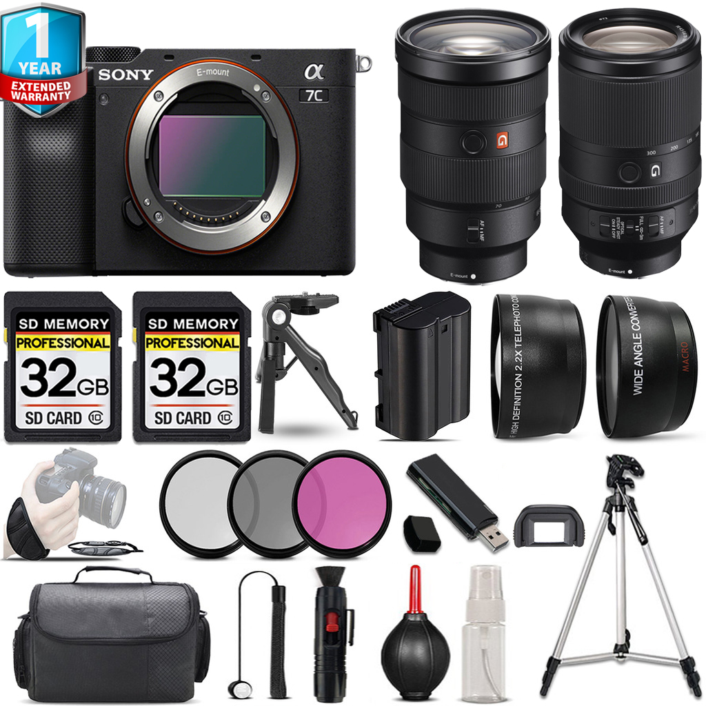 Alpha a7C Camera (Black) + 70- 300mm Lens + 24-70mm Lens + 1 Year Extended Warranty - Kit *FREE SHIPPING*