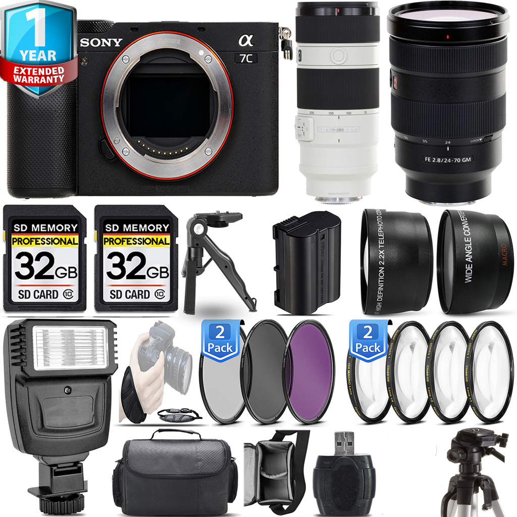 Alpha a7C Camera (Black) + 70-200mm Lens + 24-70mm Lens + Flash + 1 Year Extended Warranty Kit *FREE SHIPPING*