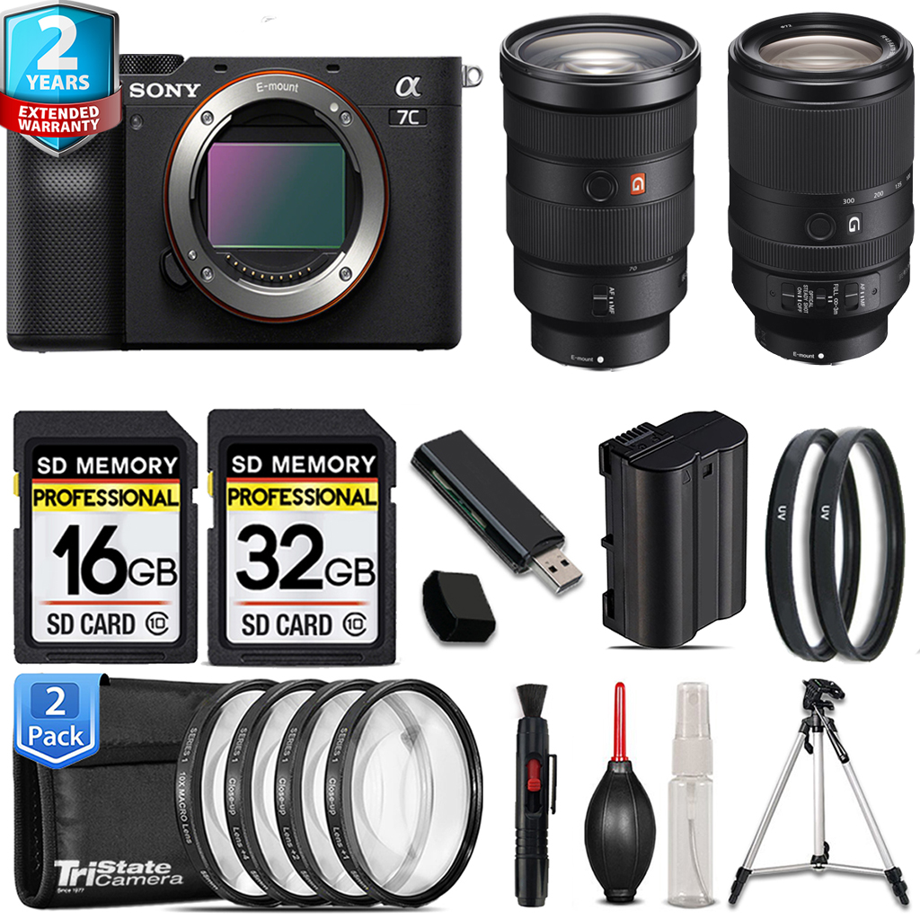 Alpha a7C Camera (Black) Camera + 70- 300mm Lens + 24-70mm Lens + 4 Piece Macro Set - 48GB Kit *FREE SHIPPING*