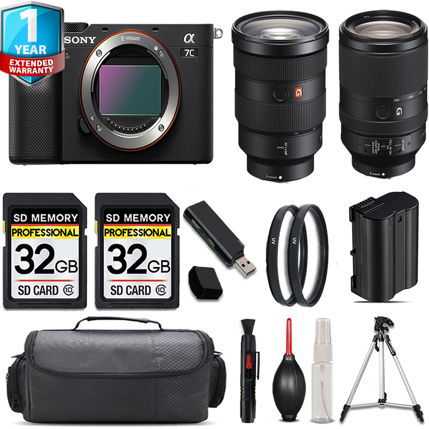 Alpha a7C Camera (Black) + 24-70mm Lens + 70- 300mm + 64GB + Tripod + 1 Year Extended Warranty *FREE SHIPPING*