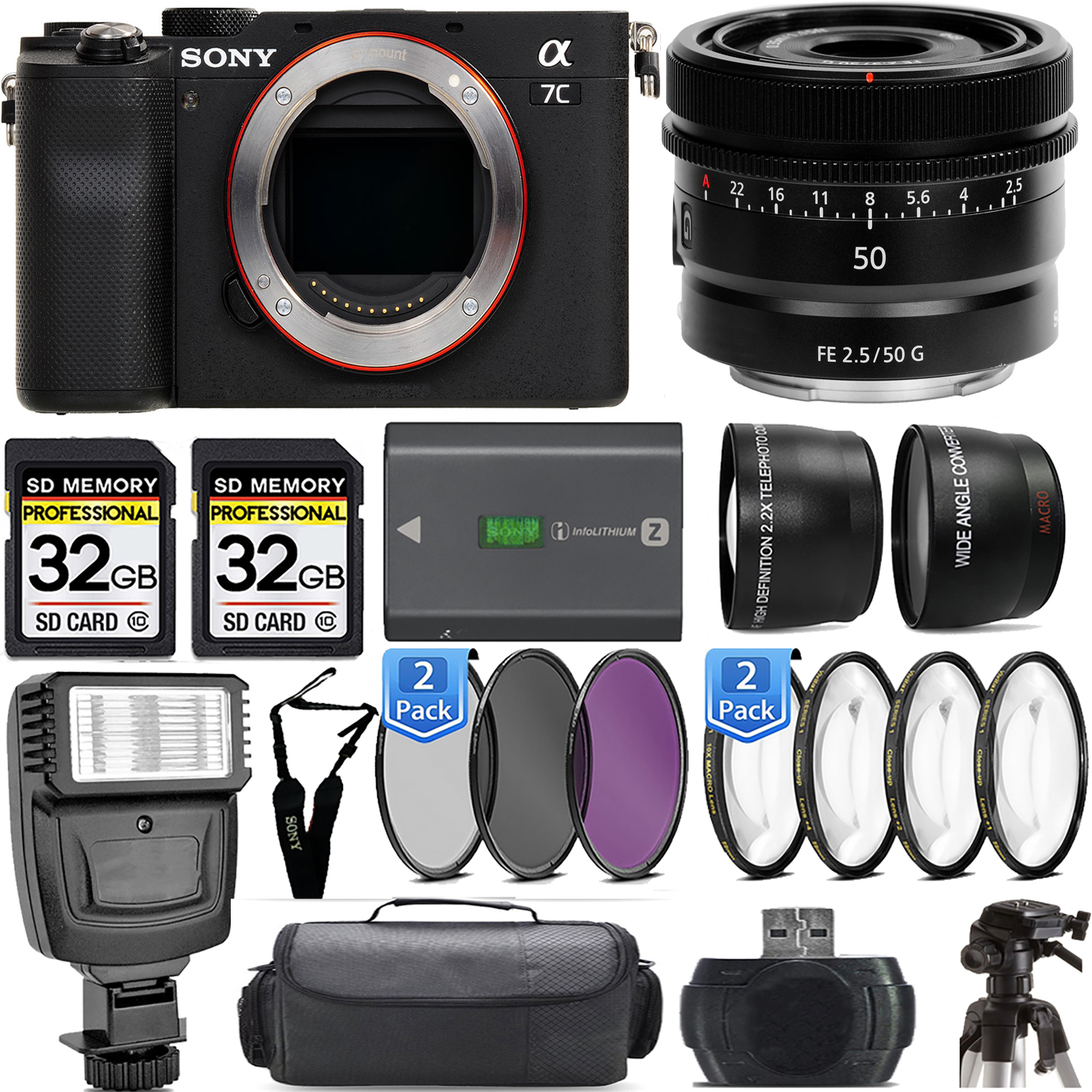 Alpha a7C Camera (Black) Camera + 50mm Lens + Flash - Kit *FREE SHIPPING*