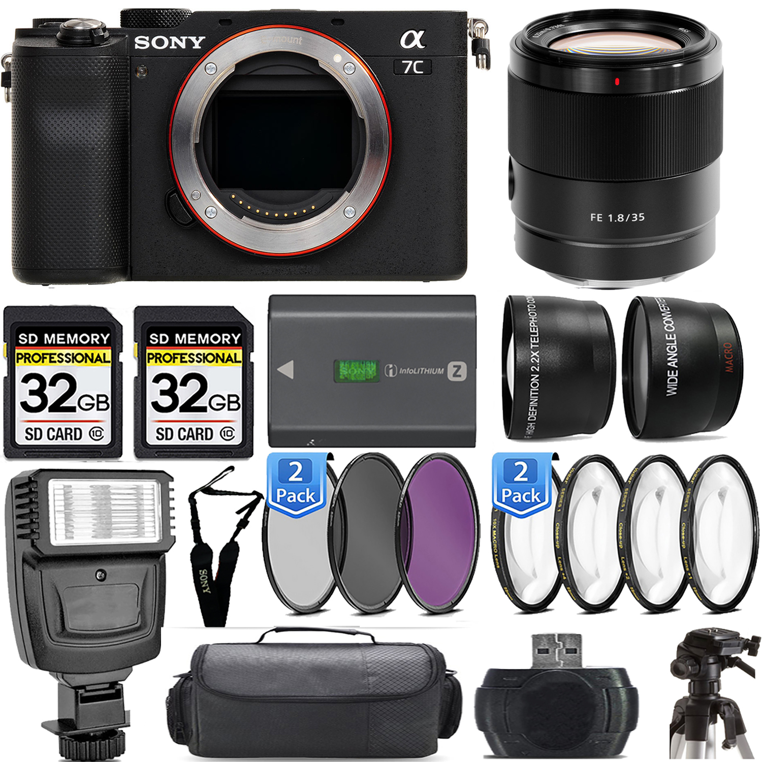 Alpha a7C Camera (Black) Camera + 35mm Lens + Flash - Kit *FREE SHIPPING*