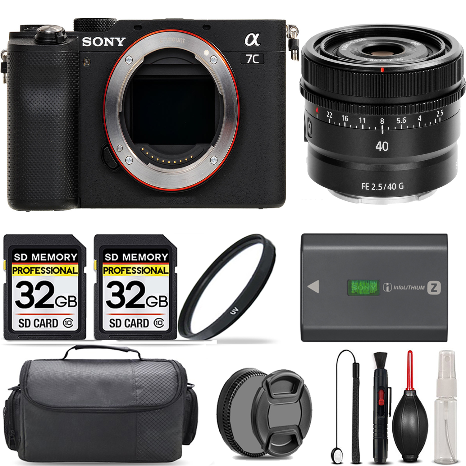 Alpha a7C Camera (Black) + 40mm G Lens + UV Filter + 64GB + Handbag & More! *FREE SHIPPING*