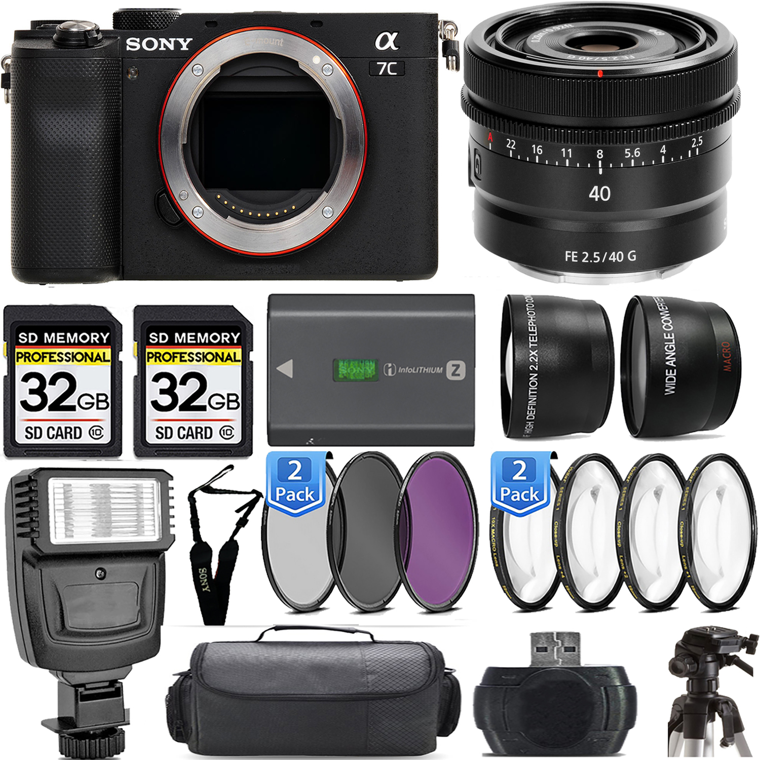 Alpha a7C Camera (Black) Camera + 40mm f/2.5 G Lens + Flash - Kit *FREE SHIPPING*