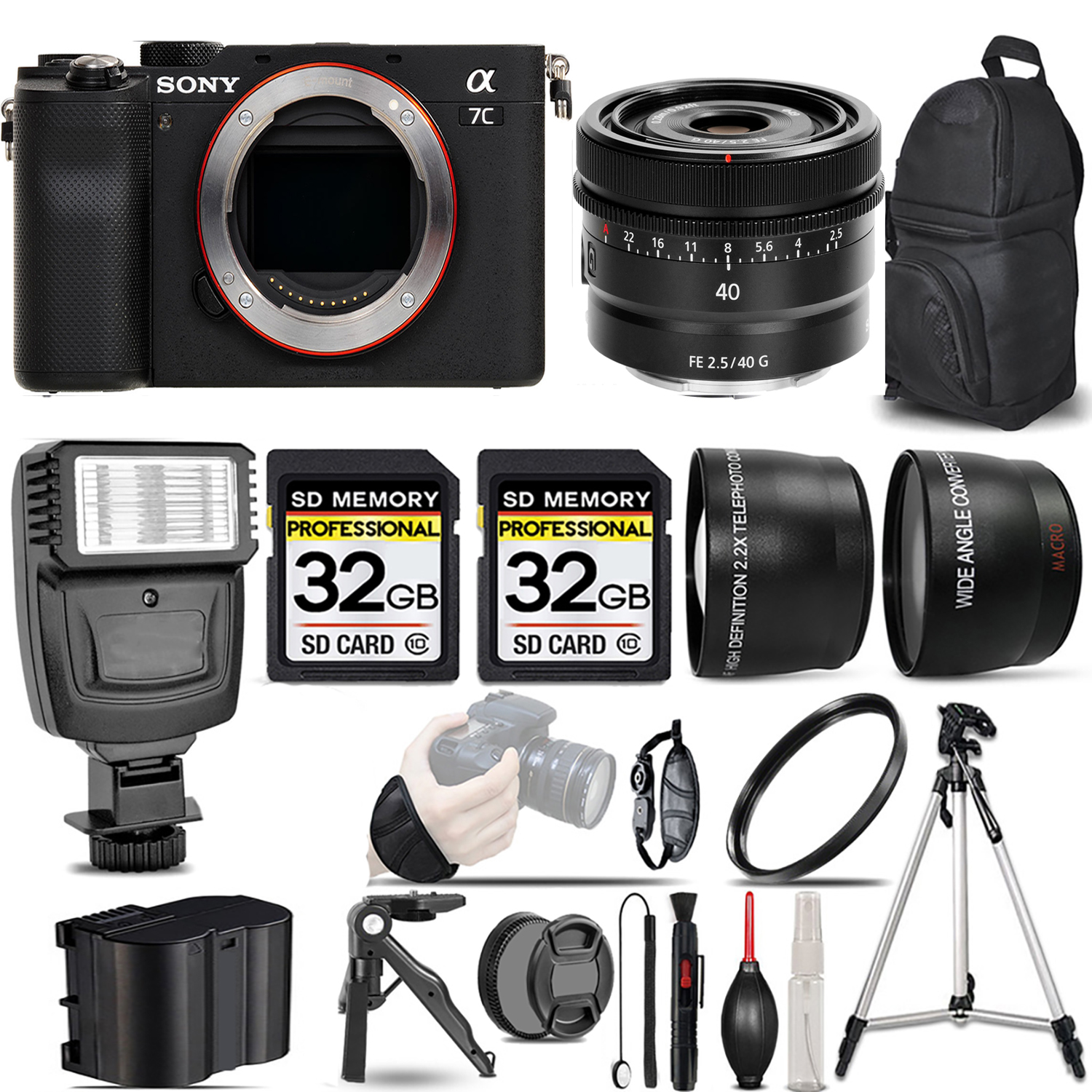 Alpha a7C Camera (Black) Camera + 40mm f/2.5 G Lens + Flash + 64GB *FREE SHIPPING*