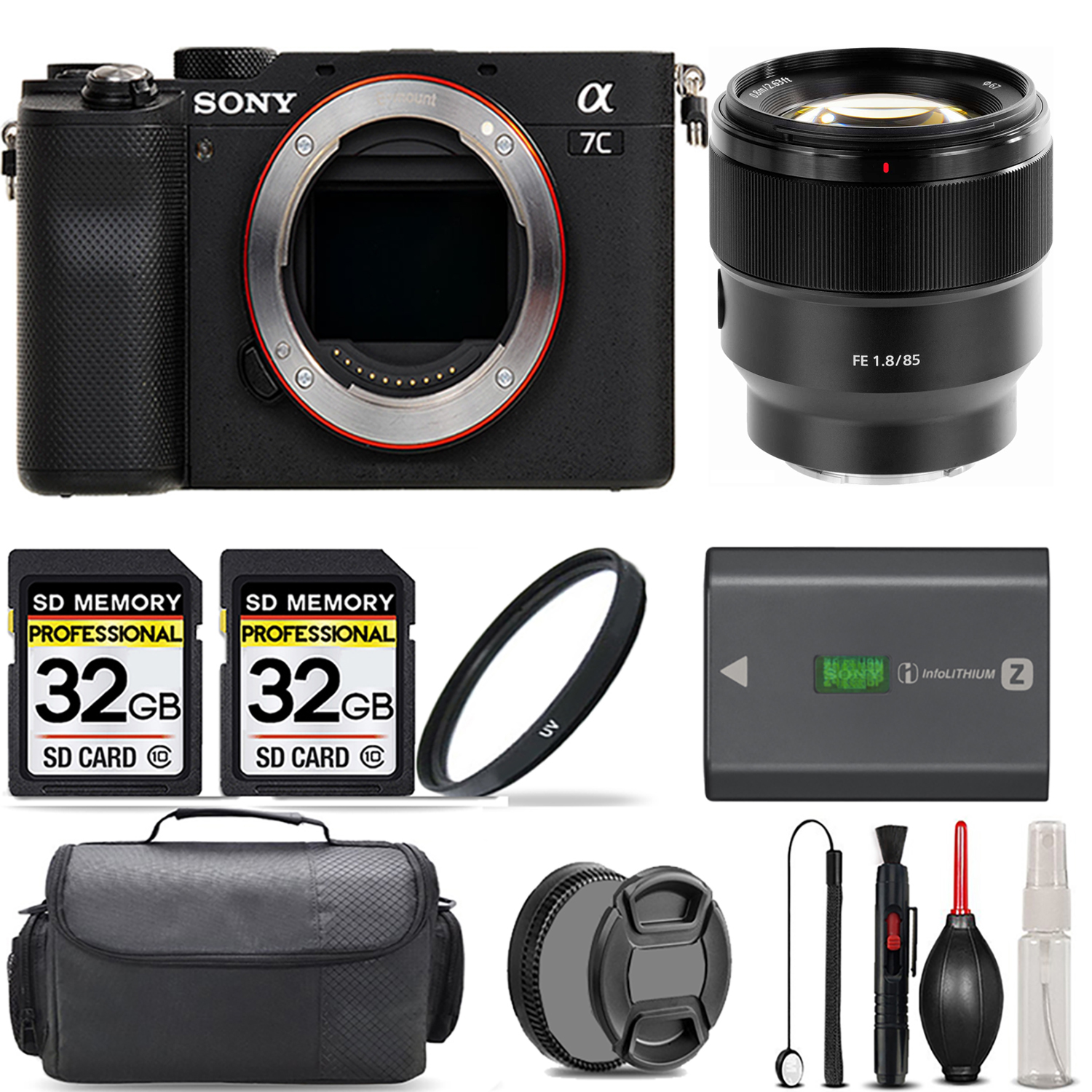 Alpha a7C Camera (Black) + 85mm Lens + UV Filter + 64GB + Handbag & More! *FREE SHIPPING*