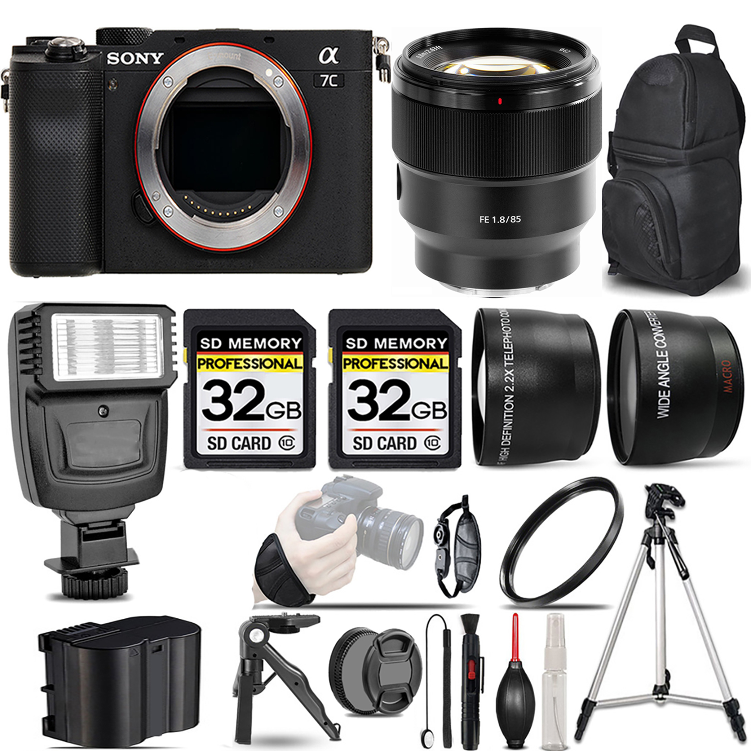Alpha a7C Camera (Black) Camera + 85mm f/1.8 Lens + Flash + 64GB *FREE SHIPPING*