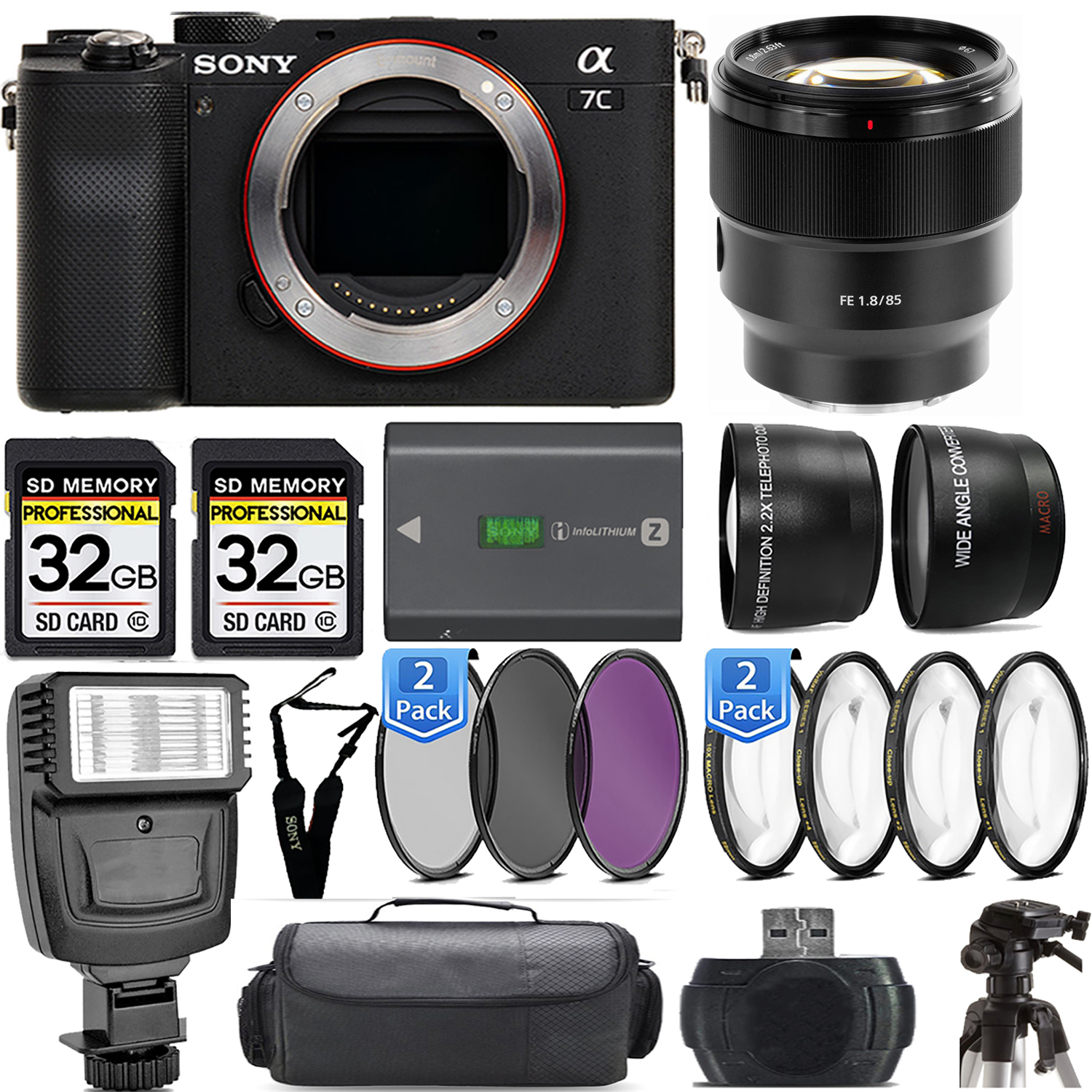 Alpha a7C Camera (Black) Camera + 85mm f/1.8 Lens + Flash - Kit *FREE SHIPPING*