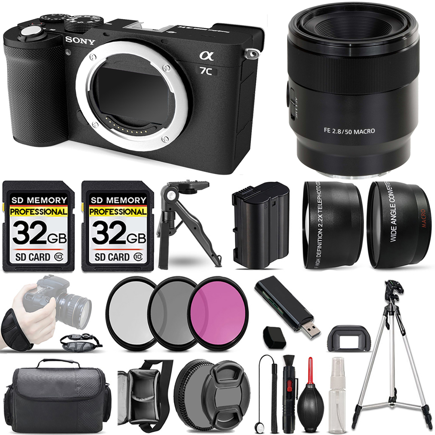 Alpha a7C Camera (Black) Camera + 50mm Macro Lens + 3 Piece Filter Set + 64GB *FREE SHIPPING*