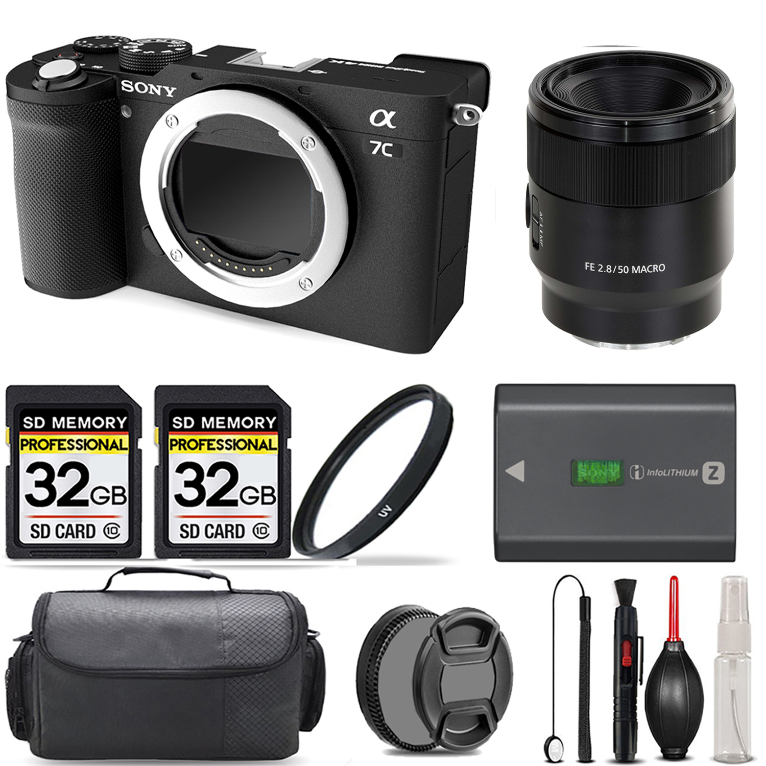 Alpha a7C Camera (Black) + 50mm Macro Lens + UV Filter + 64GB + Handbag & More! *FREE SHIPPING*