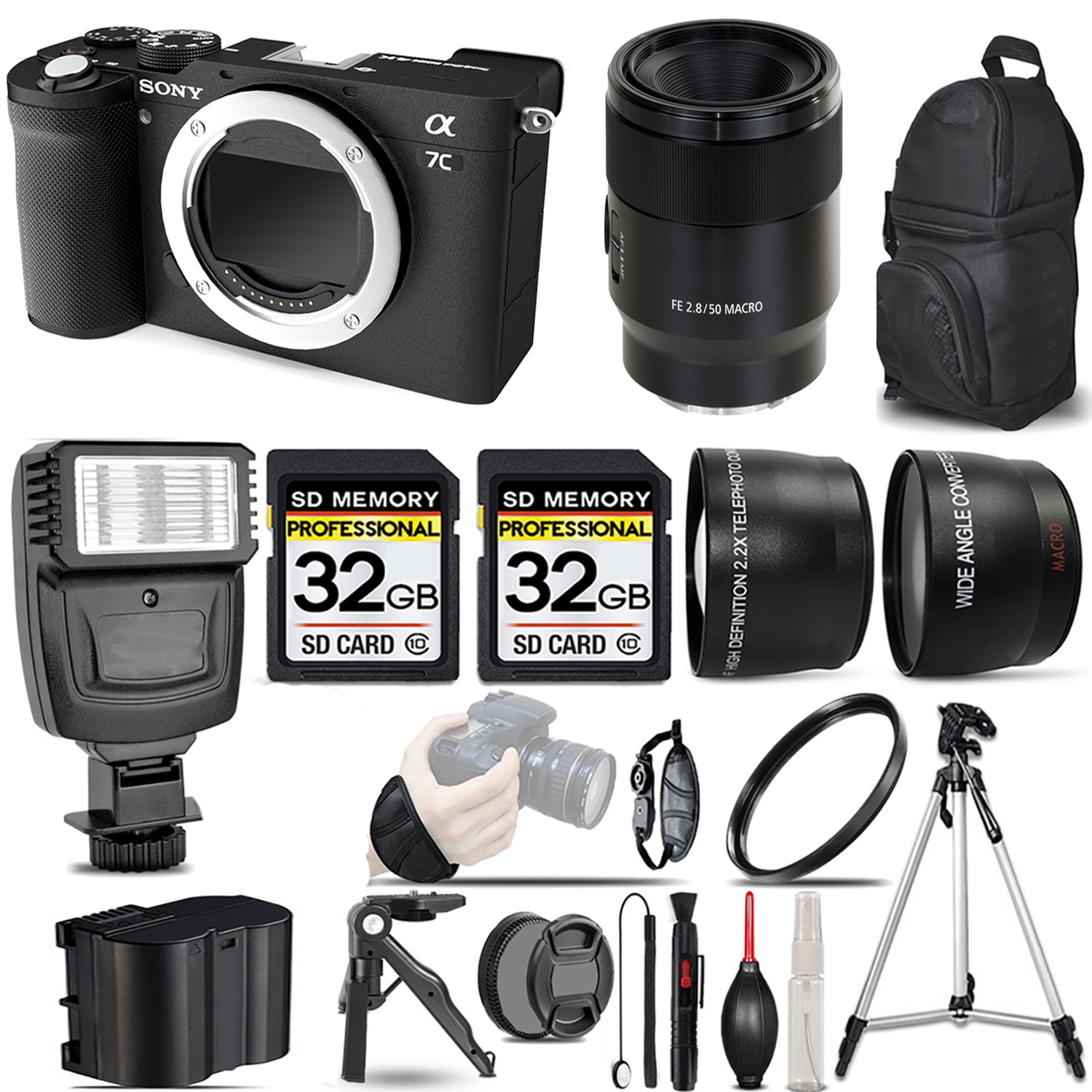 Alpha a7C Camera (Black) Camera + 50mm f/2.8 Macro Lens + Flash + 64GB *FREE SHIPPING*