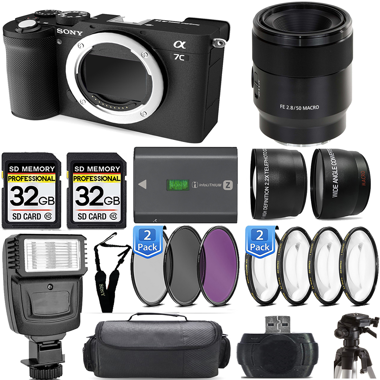Alpha a7C Camera (Black) Camera + 50mm f/2.8 Macro Lens + Flash - Kit *FREE SHIPPING*