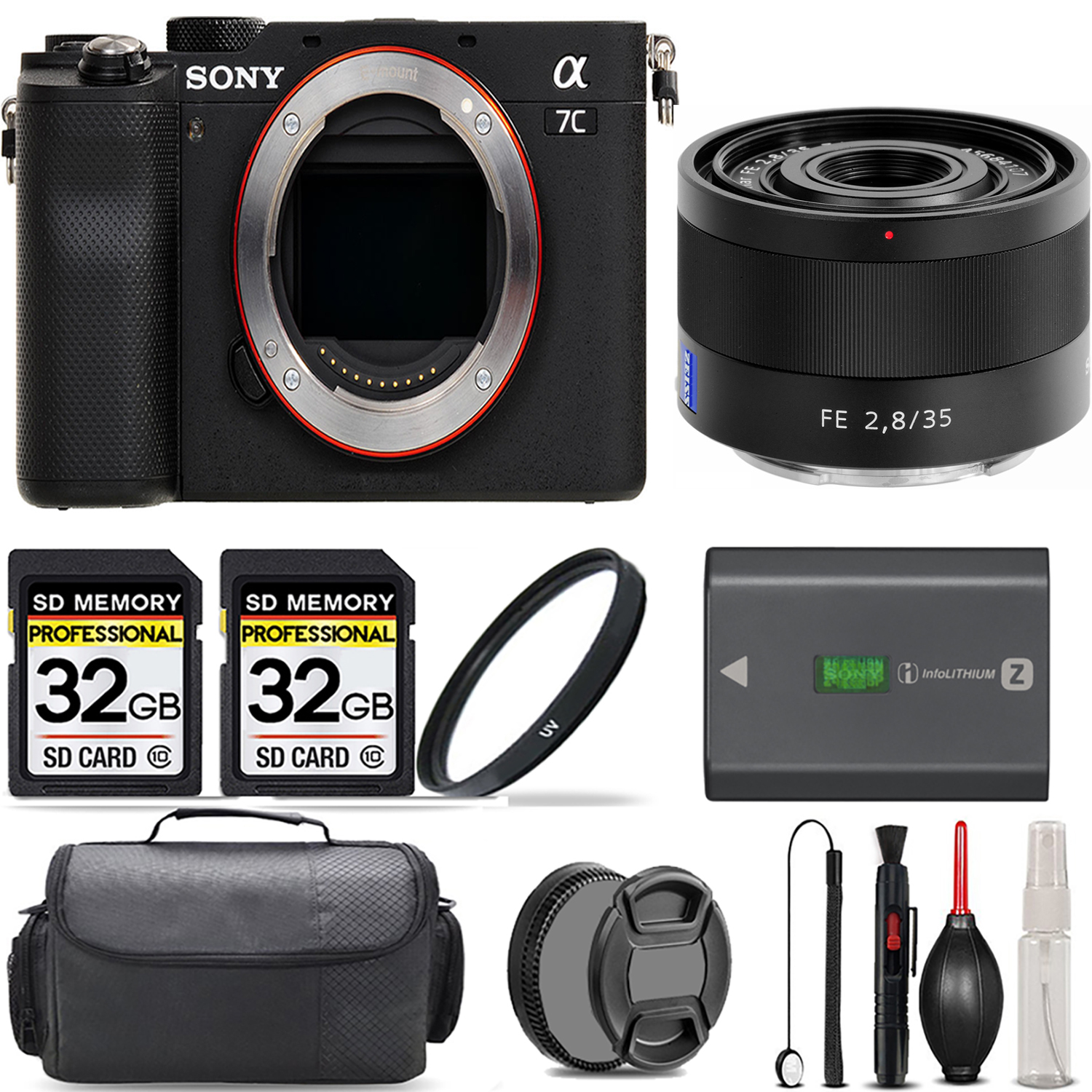 Alpha a7C Camera (Black) + 35mm f/2.8 Lens + UV Filter + 64GB + Handbag & More! *FREE SHIPPING*
