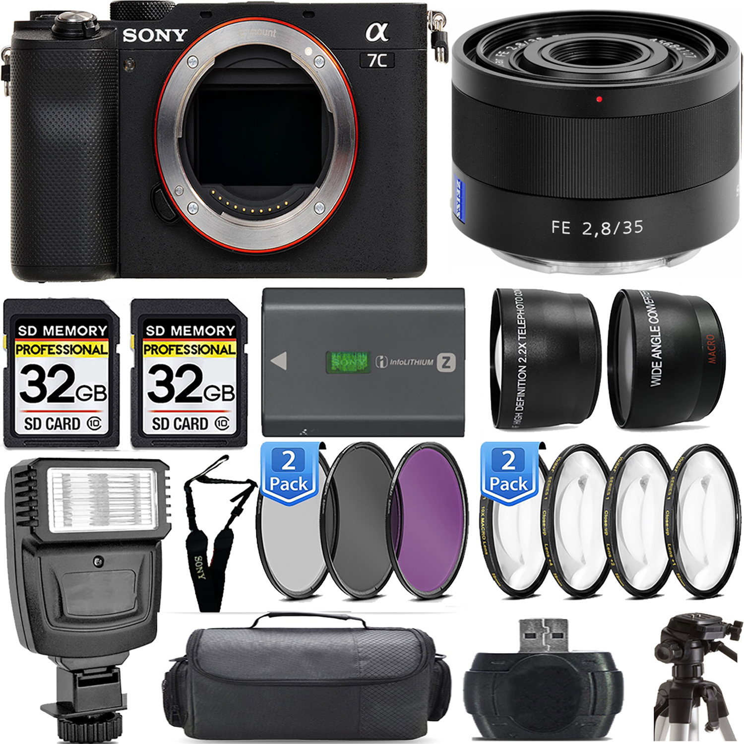 Alpha a7C Camera (Black) Camera + 35mm f/2.8 ZA Lens + Flash - Kit *FREE SHIPPING*