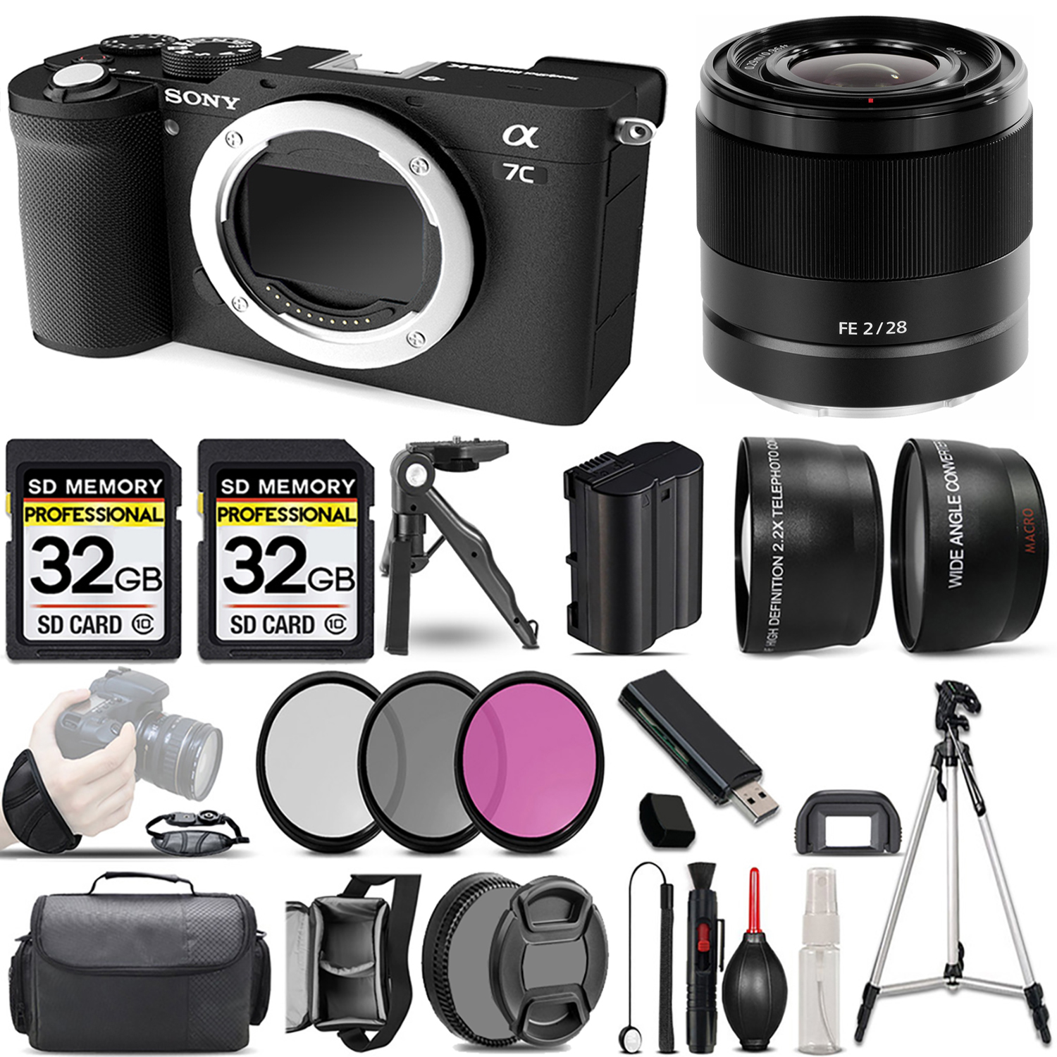 Alpha a7C Camera (Black) Camera + 28mm f/2 Lens + 3 Piece Filter Set + 64GB *FREE SHIPPING*