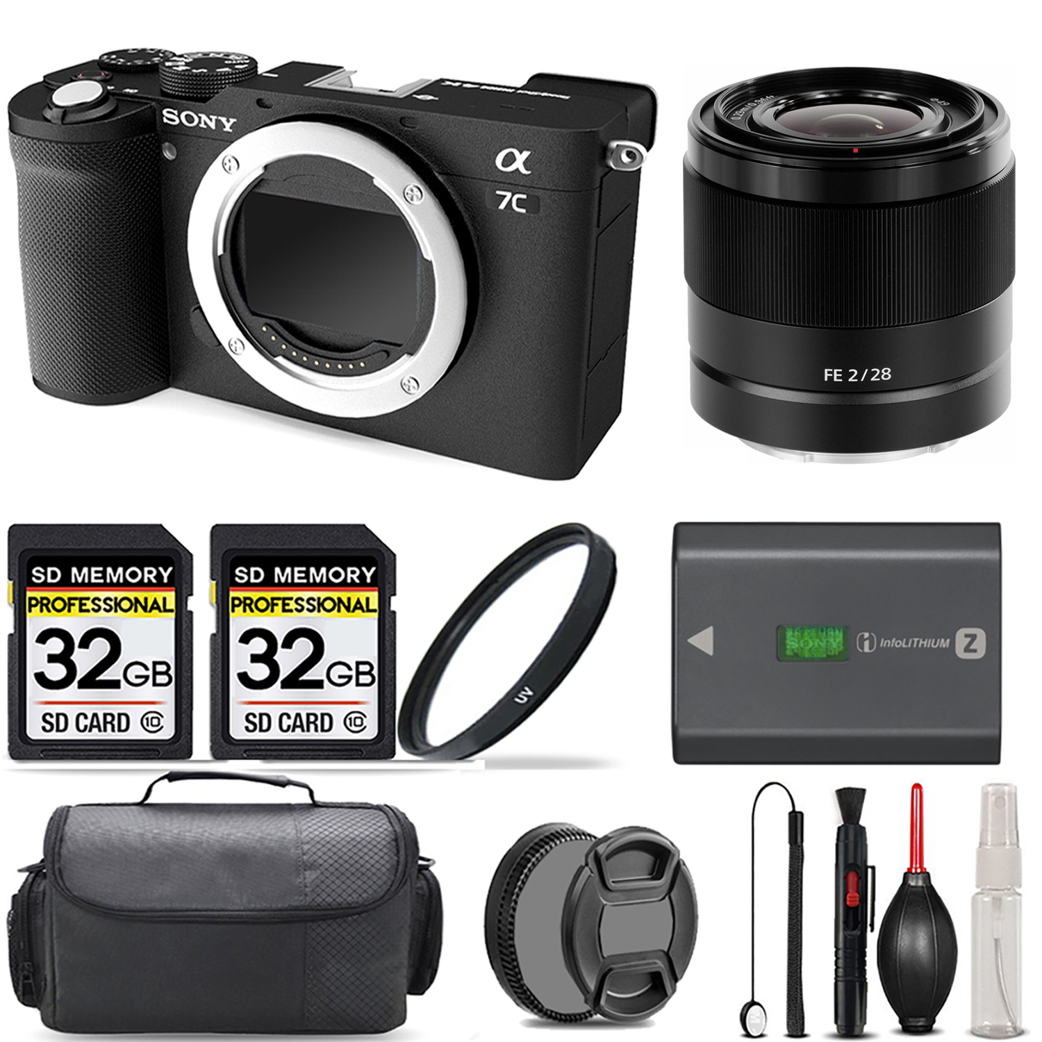 Alpha a7C Camera (Black) + 28mm f/2 Lens + UV Filter + 64GB + Handbag & More! *FREE SHIPPING*