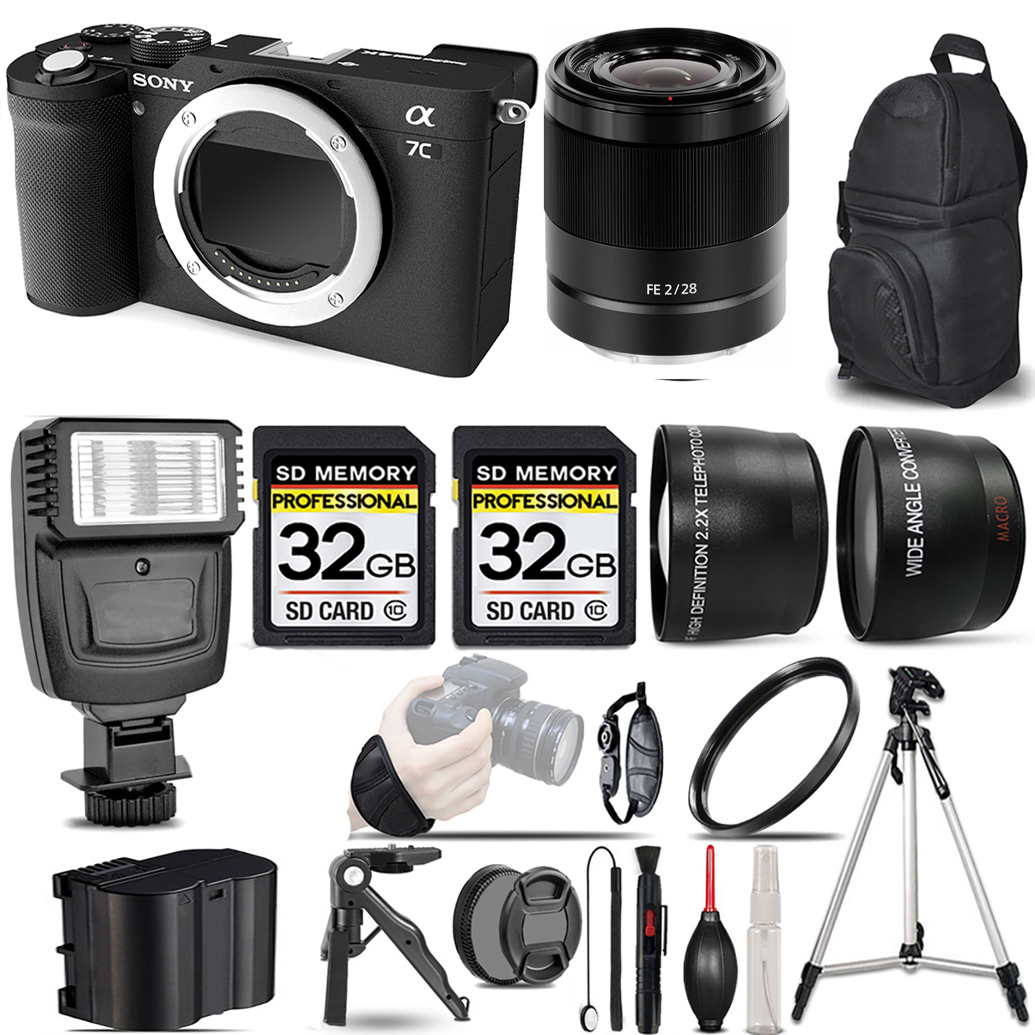 Alpha a7C Camera (Black) Camera + 28mm f/2 Lens + Flash + 64GB *FREE SHIPPING*