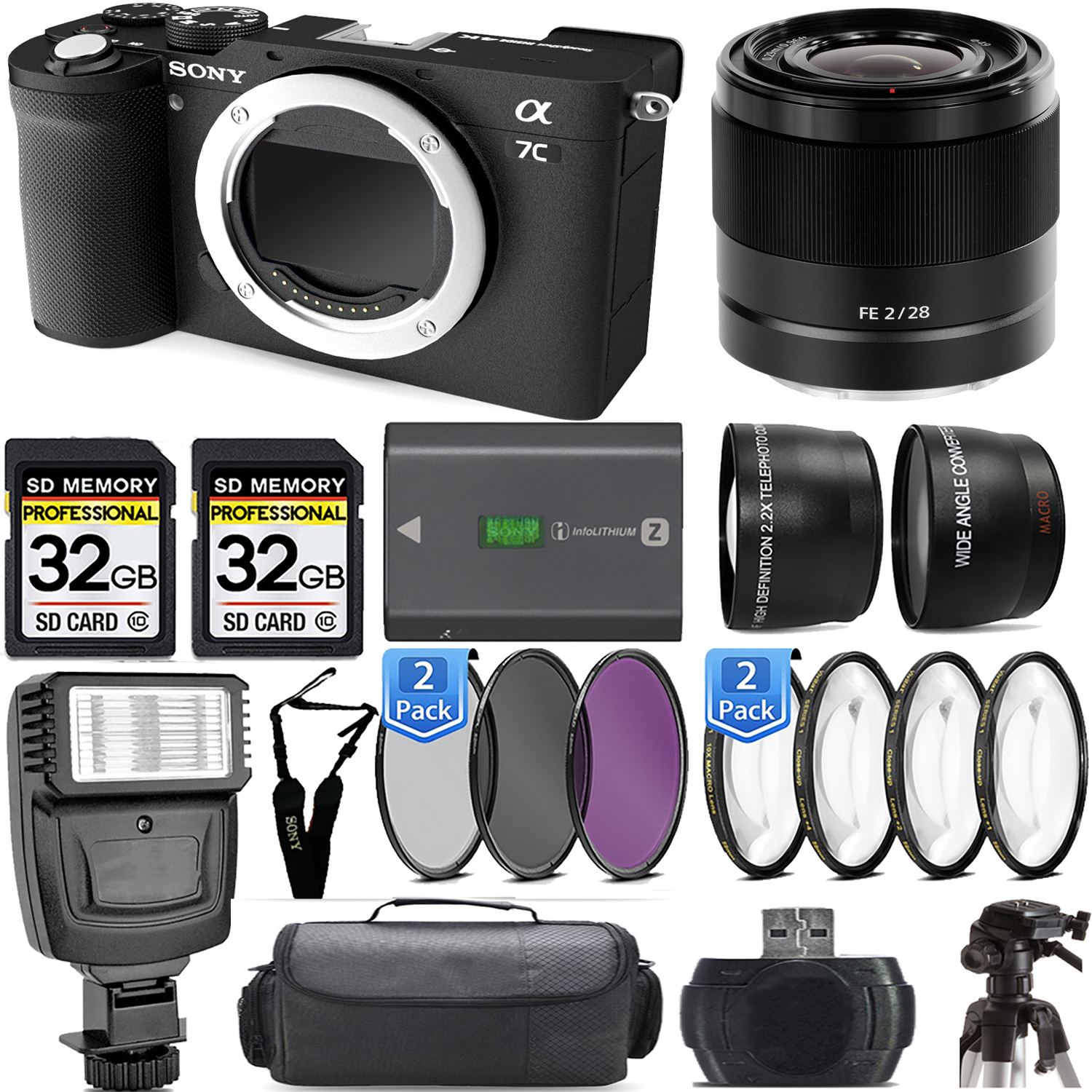Alpha a7C Camera (Black) Camera + 28mm f/2 Lens + Flash - Kit *FREE SHIPPING*