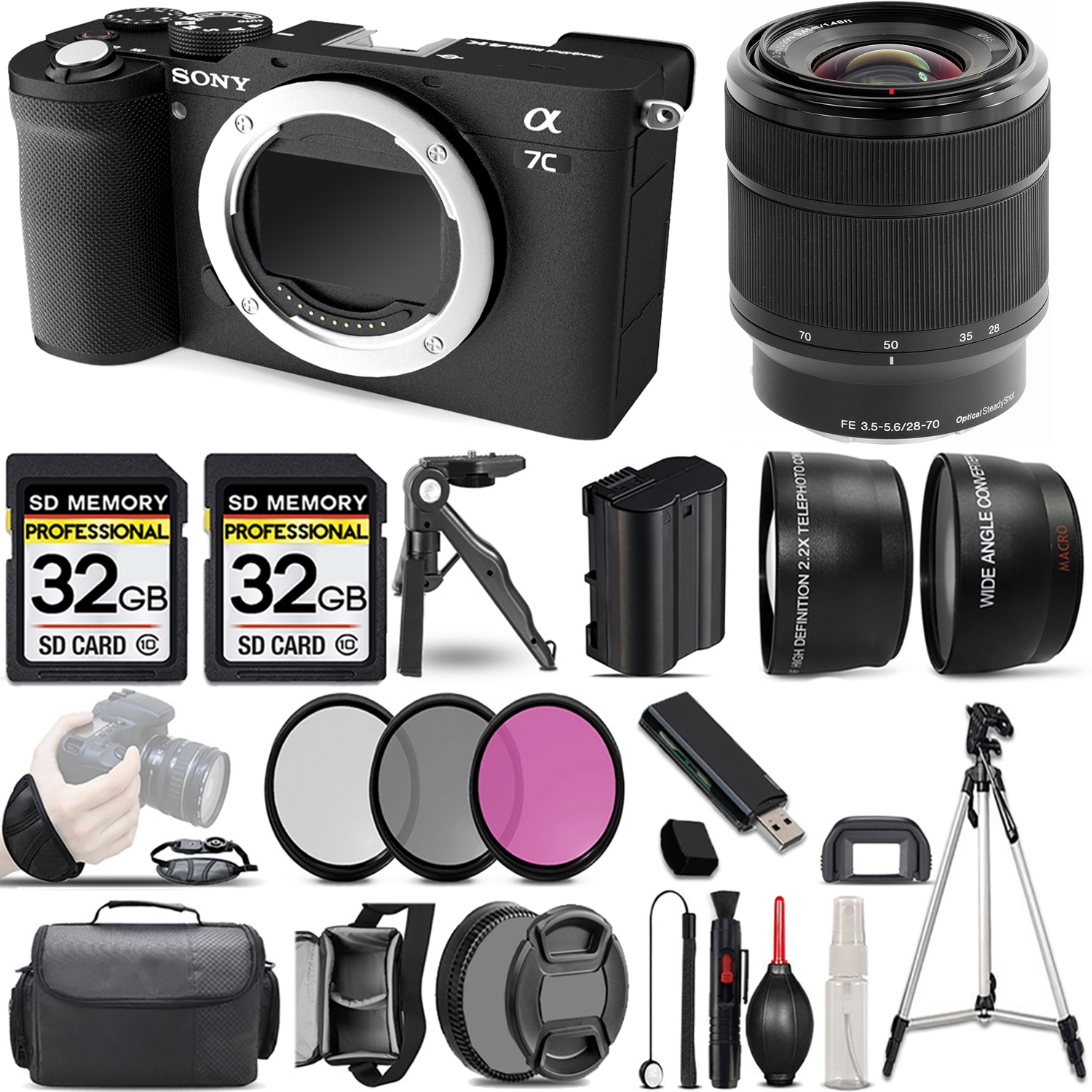Alpha a7C Camera (Black) Camera + 28-70mm f/3.5-5.6 OSS Lens + 3 Piece Filter Set + 64GB *FREE SHIPPING*
