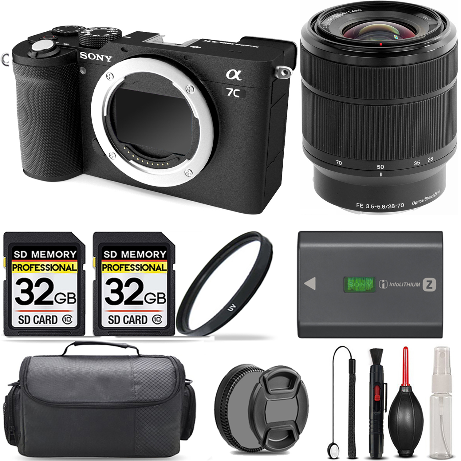 Alpha a7C Camera (Black) + 28-70mm Lens + UV Filter + 64GB + Handbag & More! *FREE SHIPPING*