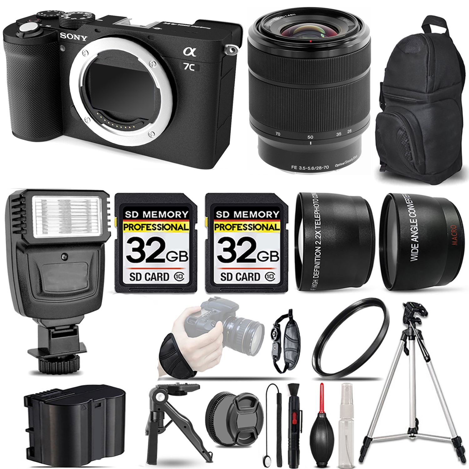 Alpha a7C Camera (Black) Camera + 28-70mm f/3.5-5.6 OSS Lens + Flash + 64GB *FREE SHIPPING*